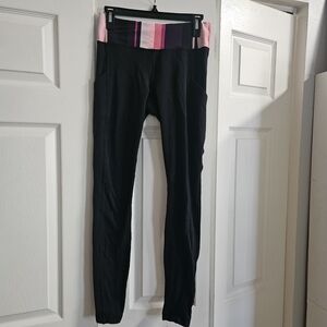lululemon athletica Black Leggings with Pink & Purple Fold-Over Waistband
